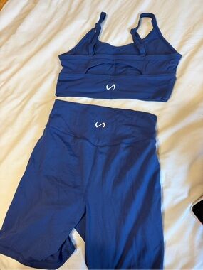 TLF Navy Blue Active Crop Top & High-Waist Biker Shorts Set